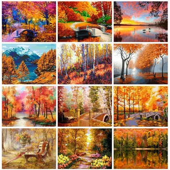 

HUACAN Diamond Painting Set Fall Tree Scenery Living Room Wall Decoration Mosaic Natural Landscape Diamond Art