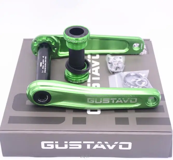 GUSTAVO горный велосипедный Кривошип CNC горный велосипед Алюминиевый велосипедный Кривошип для цепного колеса GXP 170/175 мм - Цвет: green Crank and axis