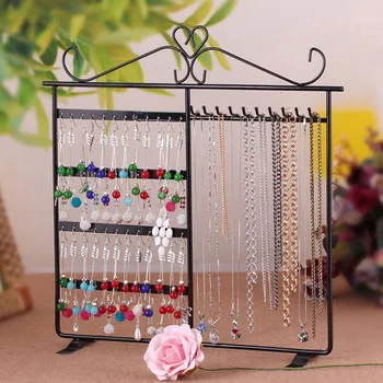 

Wedding Necklace Storage Rack Jewelry Earring Display Stand with 48 Holes and 10 Hooks