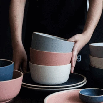 

Pure Color Ceramic Rice Bowl Large Soup Porcelain Bowls Fruit Serving Tray Dinner Noodle Arrangement Home Scandinavian Tableware