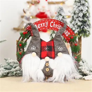 

New Christmas Decorations Christmas Fabric Old Man Doll Simulation Rattan Circle Retro Threesome Doll Garland Knocker Navidad