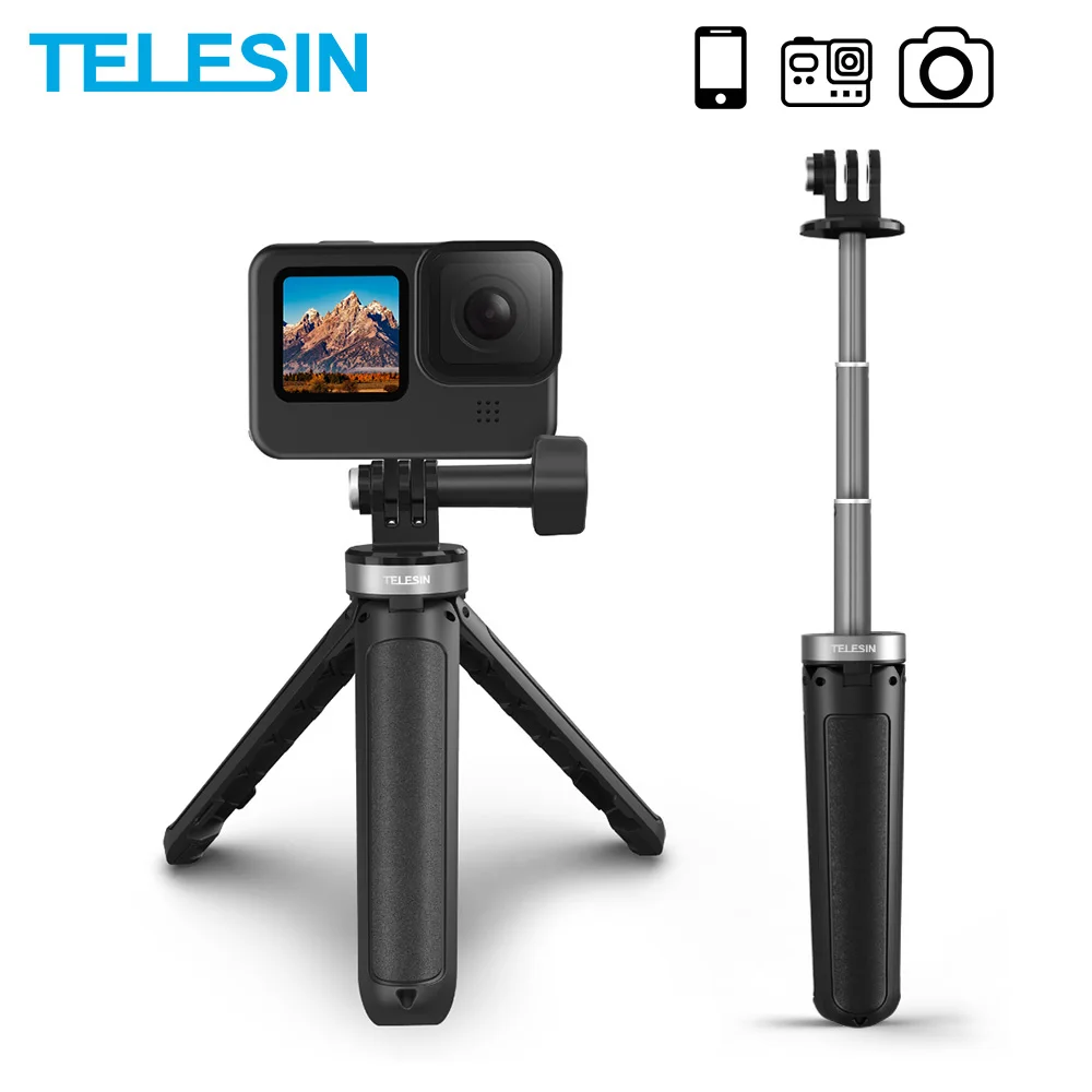 TELESIN Mini Selfie Stick Portable Aluminium Alloy Plastic Adjustable for GoPro 9 10 Osmo Action Insta360 iPhone Android Camera |
