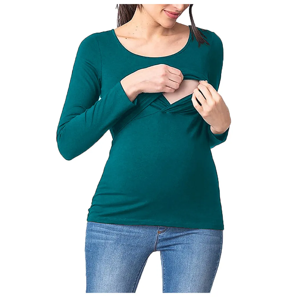 Ropa premama embarazadas, топы для беременных с круглым вырезом и длинными рукавами, одноцветная блузка, топы ropa embarazada