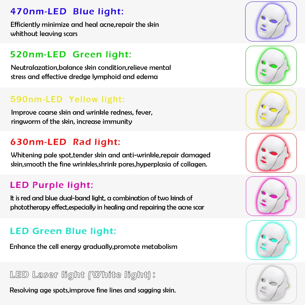  7 Colors Led Facial Mask Led Korean Photon Therapy Face Mask Machine Light Therapy Acne Mask Neck B - 4000332448189