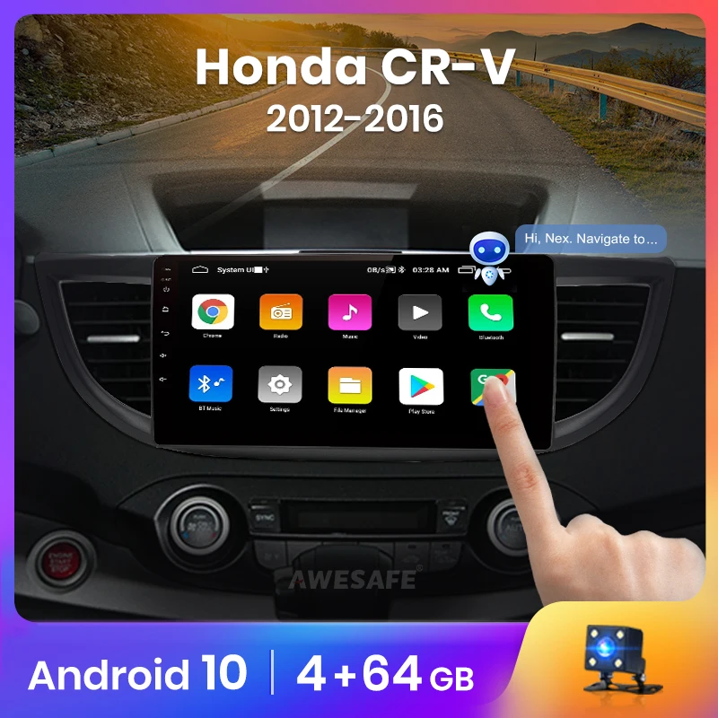 Awesafe-Reproductor multimedia con Android 9.0 y navegador GPS para Honda, autorradio 1 din con reproductor de vídeo, 2GB + 32GB, para Honda CRV 2012, 2013 2014-2016, PX9