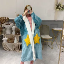 Теплая утолщенная женская пижама, свободная, большого размера, длинная Пижама с рукавами, фланелевая Домашняя одежда со звездами, милый кардиган, женская пижама на пуговицах