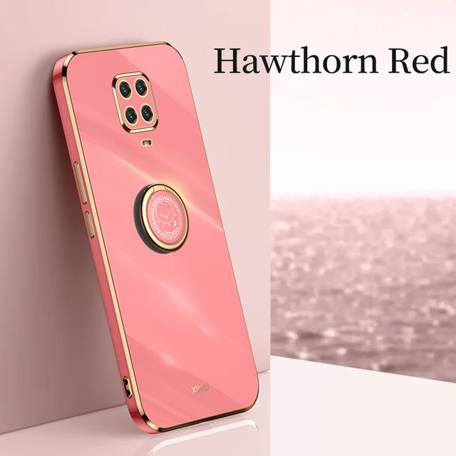Plating Square Finger Ring Holder Phone Case On For Xiaomi Redmi Note 9 Pro Max Note9 S 9s 9pro Luxury Soft Silicone Stand Cover ZH ZB Camellia Red