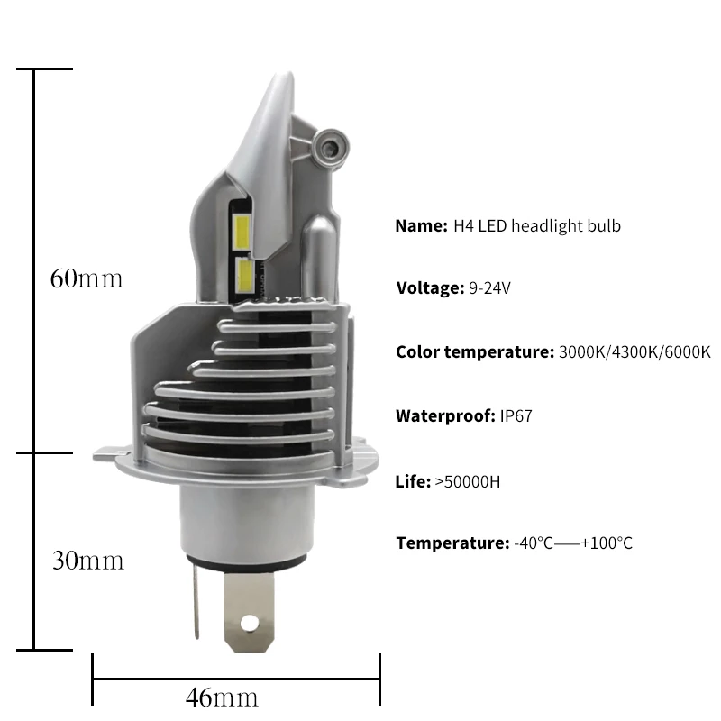 H4 Car headlight 4300K H4 Led Bulb Car/motorcycle 3000K Headlight High beam Low beam lights Fighter Foco 72W 12V 24V 6000K Led