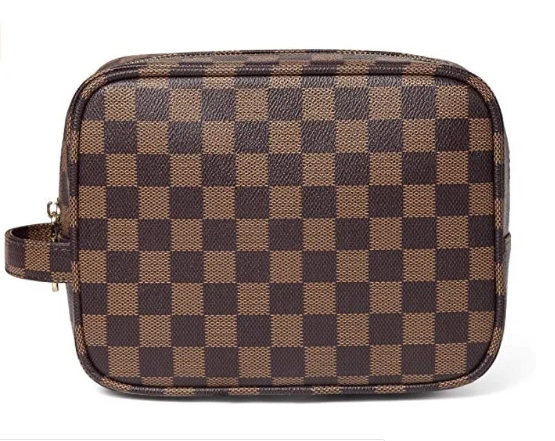 

Classic Luxury Plaids Make Up Bag PU Vegan Leather Plaids Cosmetic Toiletry Travel bag