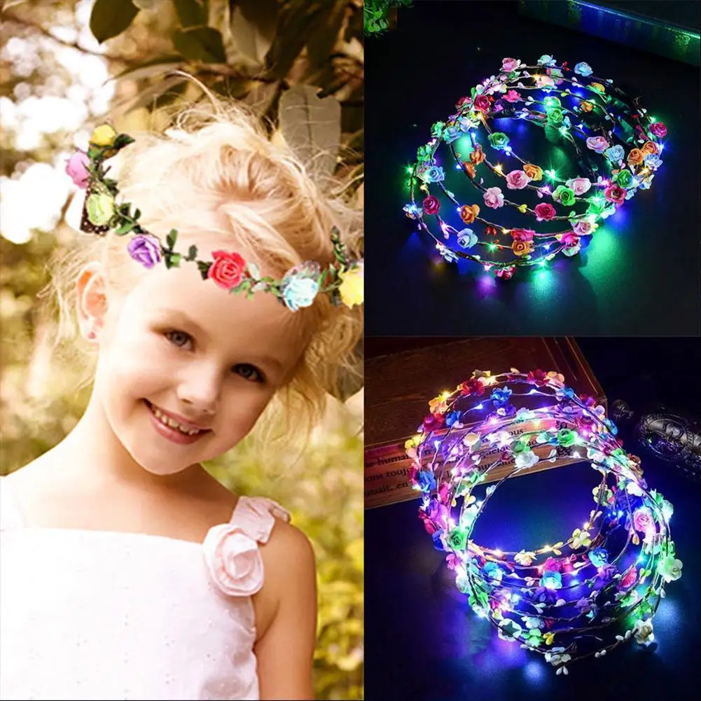 LED Glowing Women Girls Flower Head Wreath Tiara Headwear Concert Party Supplies | Аксессуары для одежды