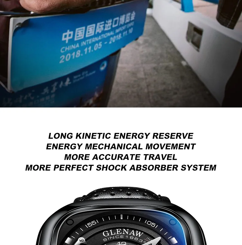 2021 new men's watch automatic machinery top brand luxury square large dial sports waterproof watch relegio masculi