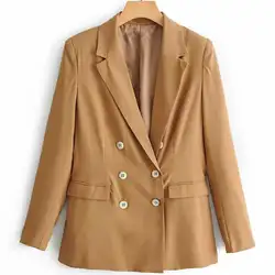 Клетчатый женский пиджак пальто Ретро кнопка костюм с сеткой куртка короткая двубортная куртка Блейзер Женские повседневные пальто
