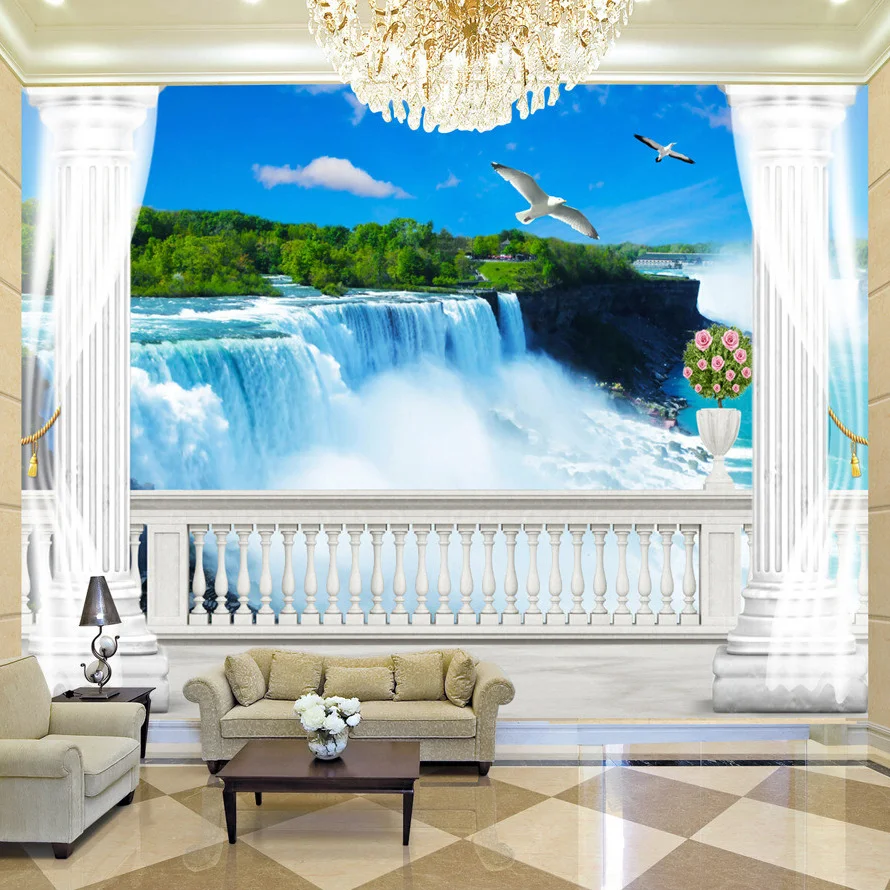 

Dropship Simulated Balcony Waterfall Nature Scenery Photo Mural For TV Sofa Backdrop Wall Non-woven Custom Size 3D Wallpaper