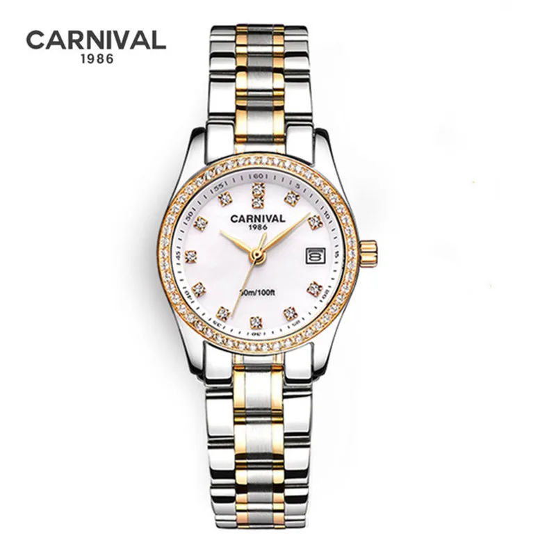 CARNIVAL Brand Fashion Watch for Women Ladies Luxury Stainless Steel Calendar Quartz Wristwatch 30m Waterproof 2023 Reloj Mujer