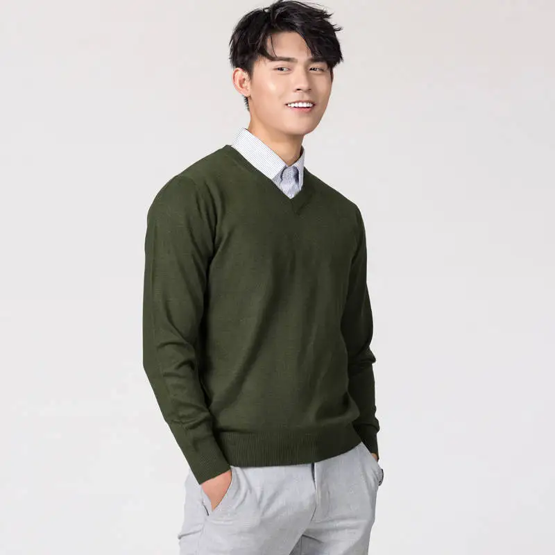 Мужские пуловеры, новинка зимы, модный свитер Vneck, кашемировые и шерстяные вязаные Джемперы, Мужская шерстяная одежда, Лидер продаж, стандартные мужские топы - Цвет: Vneck army green