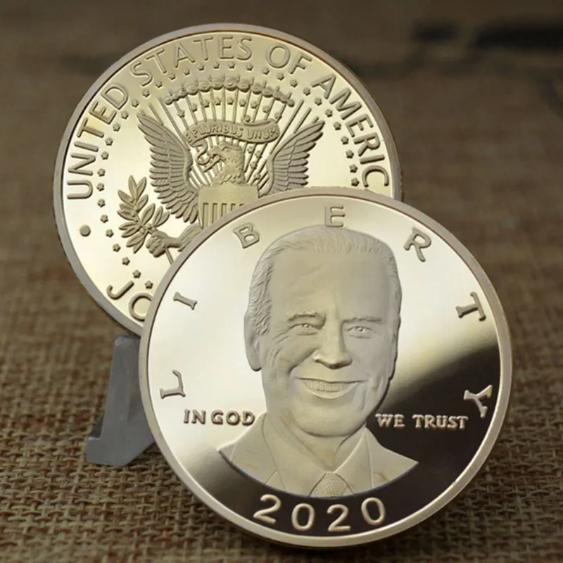 

Joe Biden 2020 Presidential Election Gold Plated Challenge Coins Support New President Metal Badge Handicraft Souvenir Box