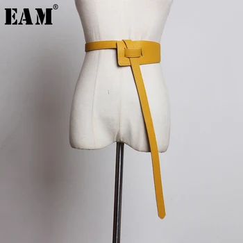 

[EAM] Pu Leather Multicolor Yellow Irregular Long Wide Belt Personality Women New Fashion Tide All-match Spring 2020 1U213