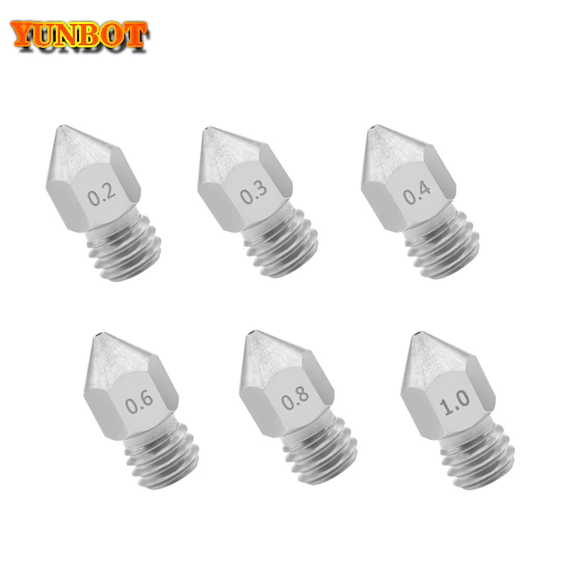 5PCS 3D Printer MK8 stainless steel M6 Nozzle 0.2/0.3/0.4/0.6/0.8/1mm Extruder Print Head For 3D Ender-3 Pro CR-10S Pro