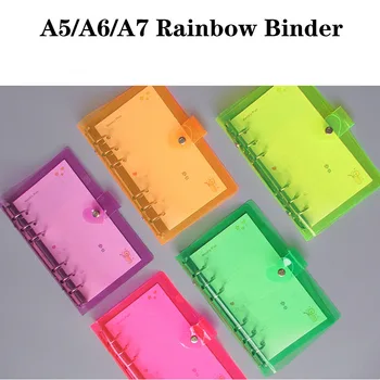 

A5/A6/A7 PVC Rainbow Loose Leaf Binder Black Pink Notebook Diary Cover Notepad Planner Clip School Office Supplies