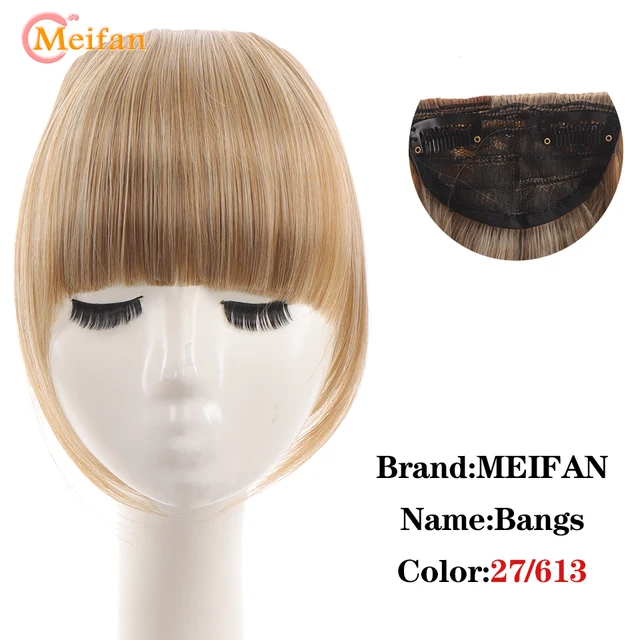 MEIFAN Clip in Hair Bangs Extension Hairpiece Synthetic Natural Fake Bang Hair Piece Air Bangs Clip on Bangs Black Brown 27-613