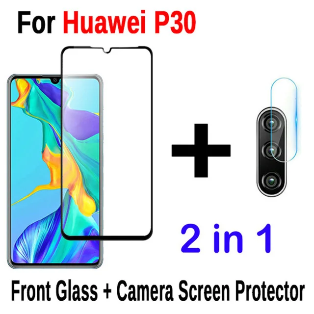 2-in-1 2 в 1, Защитное стекло для huawei P30 P30lite, стекло для объектива камеры, полное покрытие, защита экрана, на huawei P30 P30lite glas - Цвет: 2-in-1