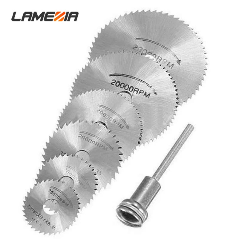 LAMEZIA 6PCS HSS Mini Electrical Circular Saw Set Rotary Cutting Tool Blades Discs Mandrel LAMEZIA 6PCS HSS Mini Electrical Circular Saw Set Rotary Cutting Tool Blades Discs Mandrel