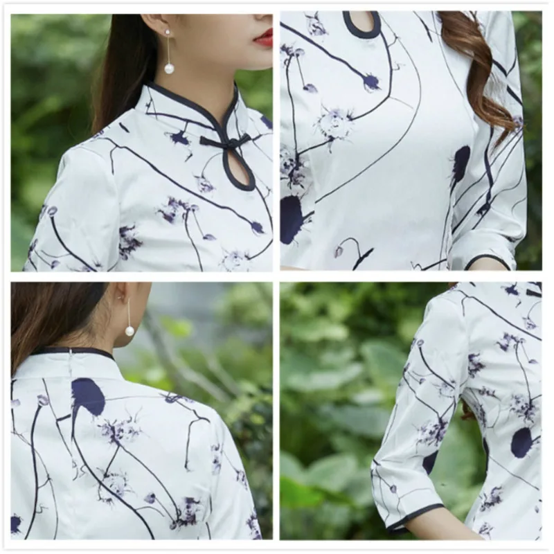 SHENG COCO Ladies White Blouse Cheongsam Shirts Plain Color Chinese Shirt Vintage Blouse Tops Classical Beautiful Blouse