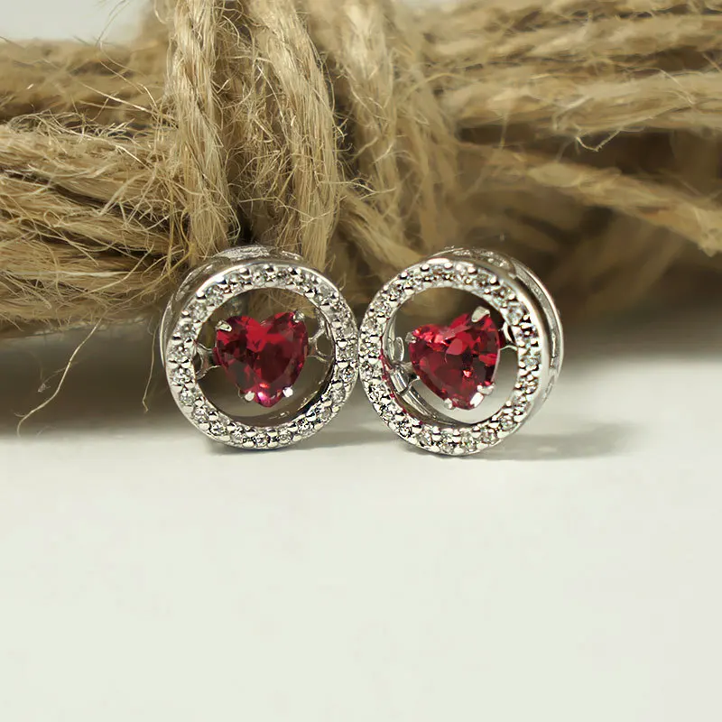 

Yue se brother Korean-style S925 Fine Silver Simple Beating Zircon Red Heart Ear Stud Valentine's Day Heart Shape Ear Stud