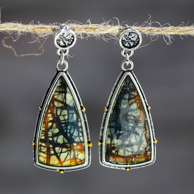 2021 Bohemian Ethnic Style Green Dangle Earrings For Women Tribal Jewelry Vintage Long Drop Earring Fashion Personality Gift Earring D369