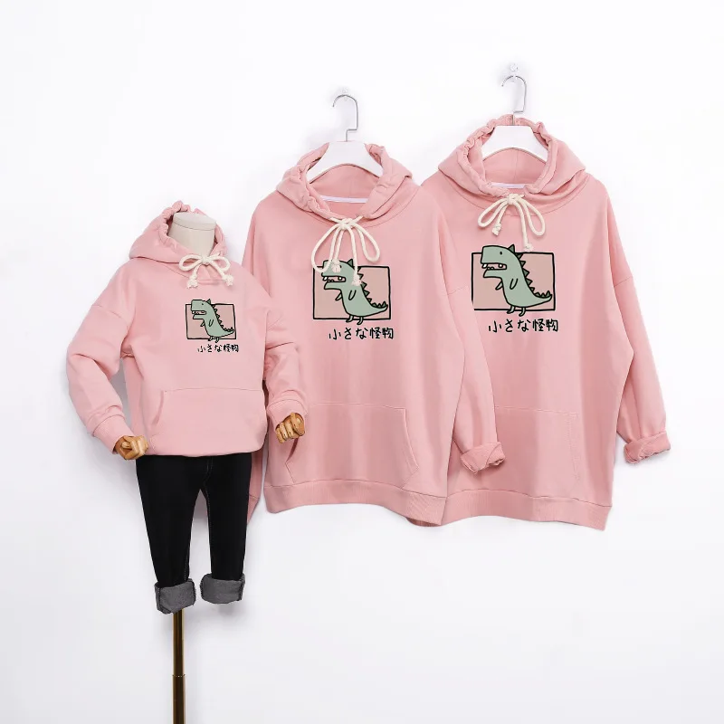 Pink little monster Одежда для всей семьи «Мама и я»; Одинаковая одежда для всей семьи; одинаковые комплекты для семьи; свитер с капюшоном; однотонная толстовка с капюшоном - Цвет: Pink little monster