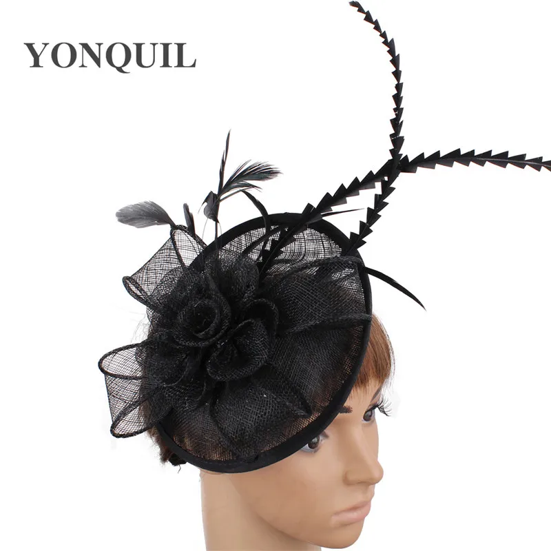 Винтажные женские свадебные вуалетки для волос, шляпа с пером, свадебные женские элегантные аксессуары для волос, головные уборы для мероприятий, головной убор SYF265 - Цвет: Черный