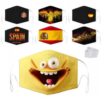 

Black Face Mouth Spanish flag custom mask pattern 2Pcs Filter Masks Carbon Insert Anti-dust Anti-infection Mask Reusable Spain