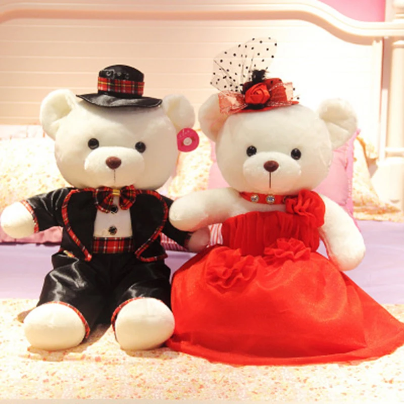 Black bear 2 шт./лот 45 см Свадебная пара Кукла kawaii плюшевый мишка новые стили Мягкие плюшевые игрушки милая пара Мягкая Свадебная кукла - Цвет: Black bear