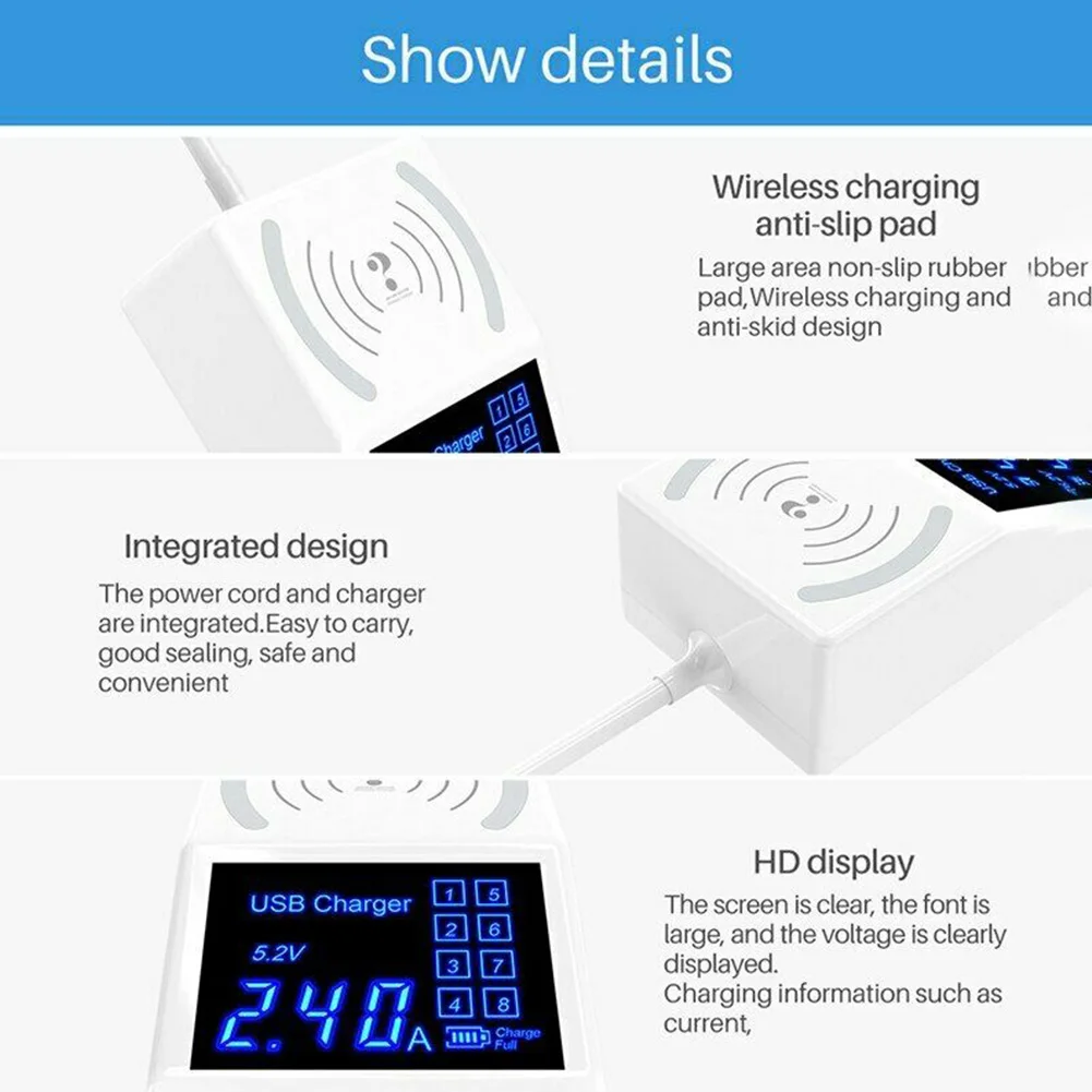 8 портов ABS адаптер питания практичный Широкополосный USB высокий ток офисный беспроводной быстрое зарядное устройство HD домашний портативный цифровой дисплей