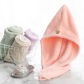 

Coral Velvet Dry Hair Towel Quick-drying Hair Cap Shower Cap Super Absorbent Japanese Style Bear Button Bathroom accessories