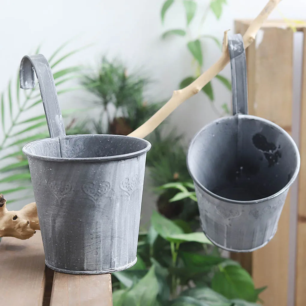 Hanging Flower Pots Iron Hanging Balcony Garden Plant Potted Planter Home Office Desktop Pen Storage Metal Bucket