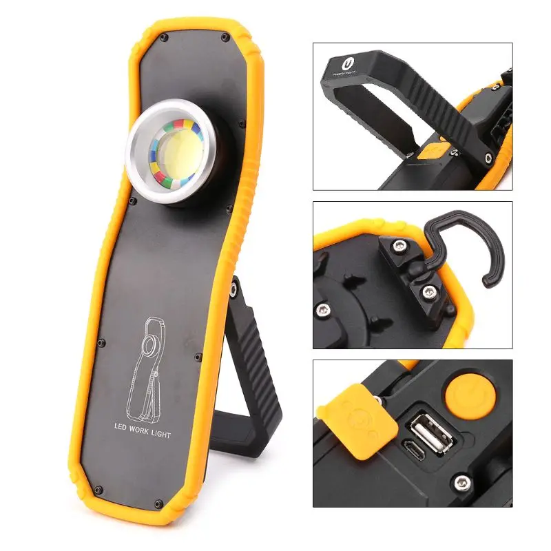 60W Portable LED Work Light Magnetic COB Flashlight Torch With Hanging Hook For Repair Outdoor Camping high quality
