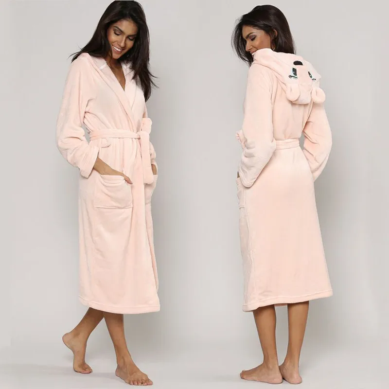 

Cute Winter Warm Bathrobes Women Cartoon Bear Rabbit Mid-calf Bath Robe Dressing Plus Size Soft Gown Ladies Bridesmaid Robes
