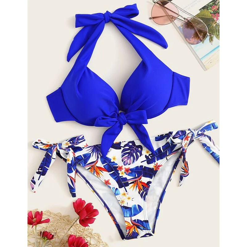 

Women Bikini Set Floral Beach Wear Push-up Bra Bandage Bikini Swimsuit Bottom Swimwear Bathing Beachwear Two Piece Suit