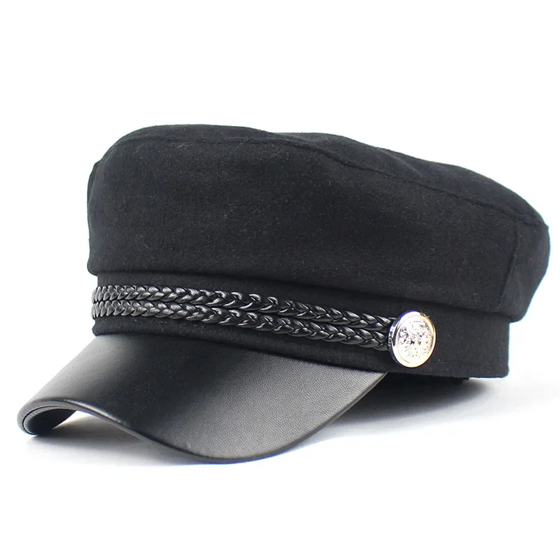 Lanxxy новые хлопковые шапки для женщин, черная армейская Кепка из ПУ кожи, военная Кепка s, Женская кепка, Кепка Gorras - Цвет: black