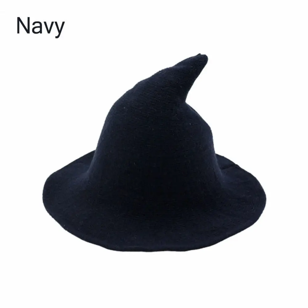 Для женщин и девочек, современные шляпы ведьмы, высокое качество, шерсть, вечерние шапки ведьмы на Хэллоуин, праздничные вязаные женские модные шапки ведьмы - Цвет: Синий