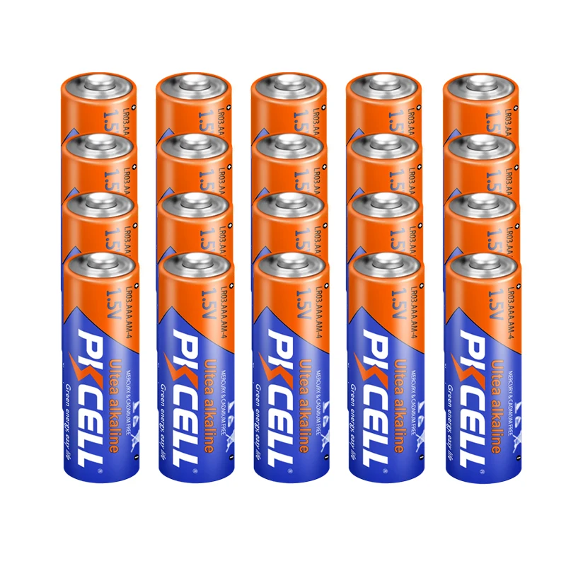 PKCELL LR03 1.5V Battery 3A LR03 AAA E92 AM4 MN2400Alkaline Dry Battery Superior UM4 MN2400 SUM4 LR3 HP16 AM4 400 20Pcs alkaline battery disposable battery