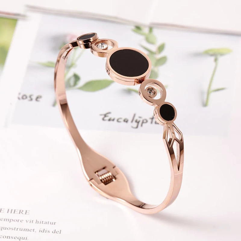 Браслет женский из нержавеющей стали розовое золото с кристаллами | Украшения и