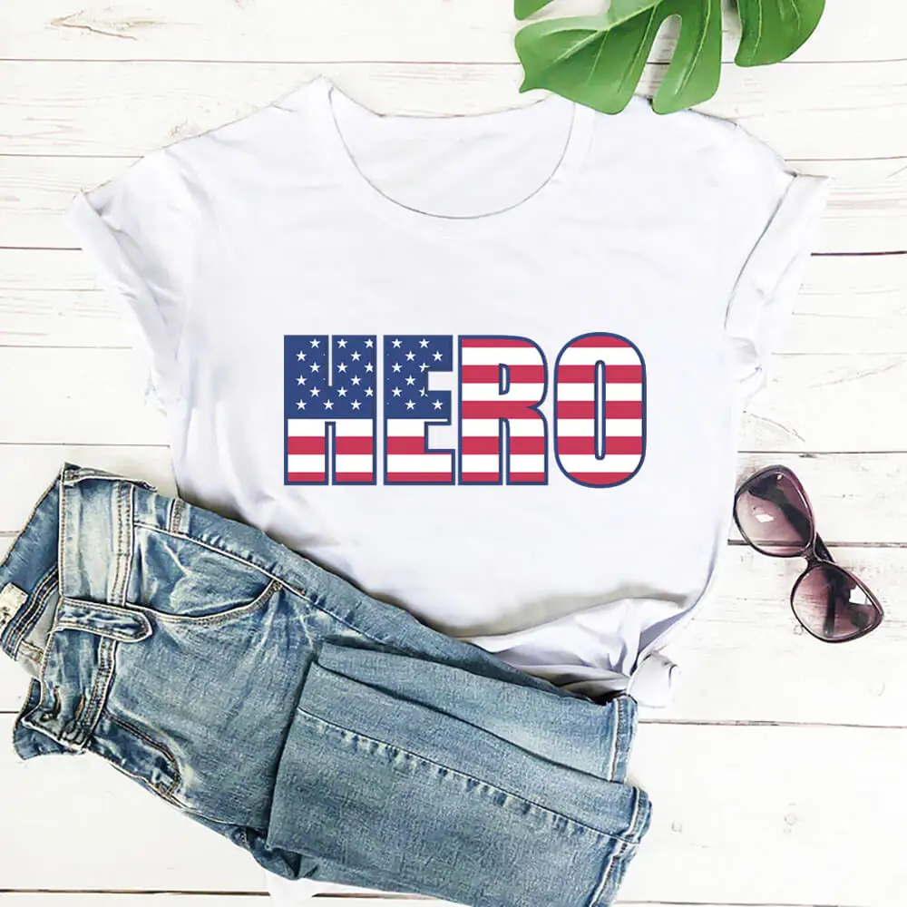 

Hero American Flag Graphic 100%Cotton Women Tshirt Unisex July 4th Summer Casual Short Sleeve Top 4th Of July Shirt Holiday Tee