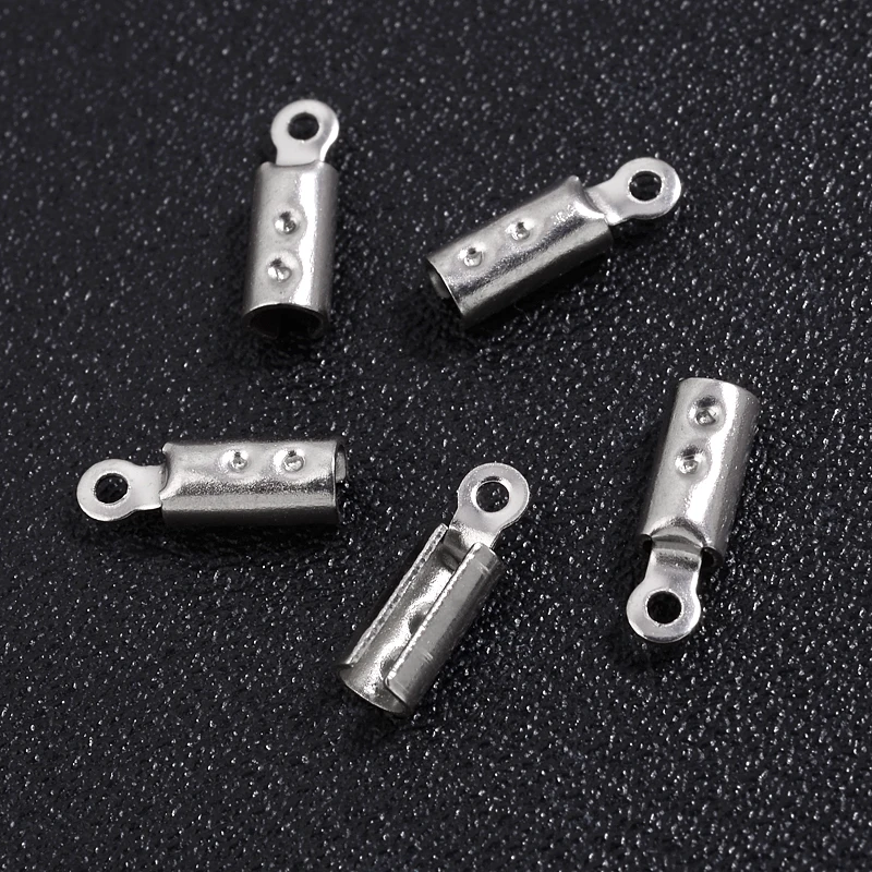 

100Pcs/Bag Stainless Steel Fold Over Crimp Cord End Leather Clasp Tip End Connector for Diy Jewelry Making Supplie