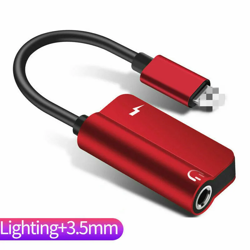 Aux аудио конвертер адаптер для iPhone Xs Max Xr X 8 7 Plus Dual Lightning to 3,5 наушники Jack кабель конвертер - Цвет: Красный