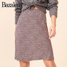 Bazaleas, Ретро стиль, высокая талия, боковая молния, юбки, красные, мини, с цветочным принтом, Женская юбка, Ретро стиль, шифон, юбка для отпуска