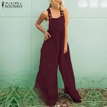 

2020 Summer Sleeveless Wide Leg Jumpsuits ZANZEA Casual Solid Backless Rompers Fashion Women Suspender Overalls Female Playsuits