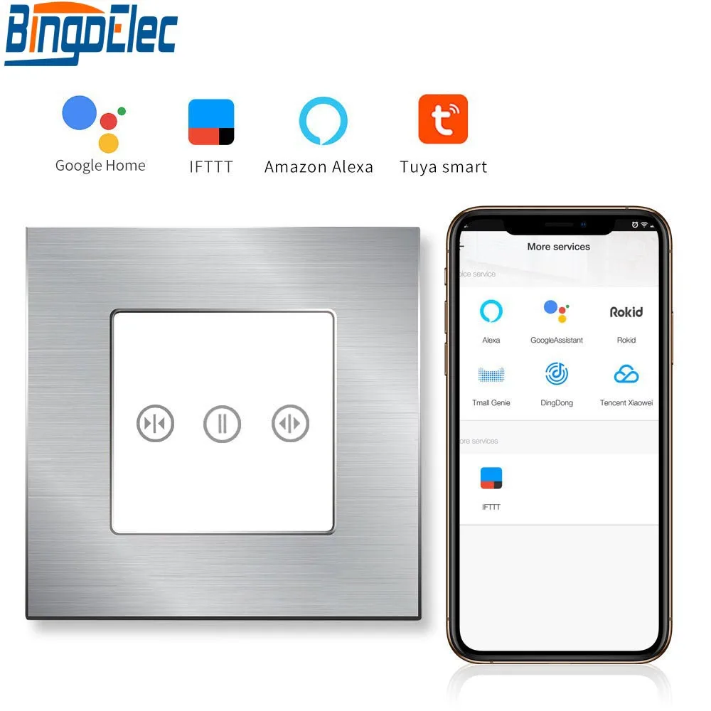 Bingoelec Wi Fi сенсорный выключатель для штор с алюминиевой рамкой стеклянная панель