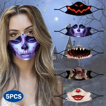 

5pc Adult Funny Printed Face Masks Reutilizable Washable Facemask Cotton Breathable Mask Adjustable Ear Hook Elastic Masque